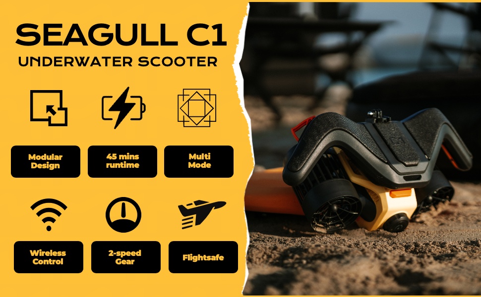 Subacqueous scooter Lefeet C1: Max 60min Battery with action Mount IPX8 100FT waterproof sports sports sports, Scuba in the pool, children/adults. 11 C1 1