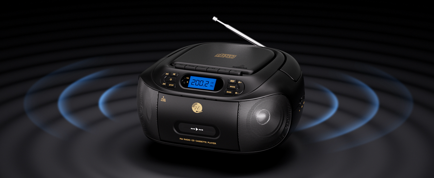 CD Cassette Player Combo, Hernpark Rechargeable Boombox with Bluetooth 5.1, Tape