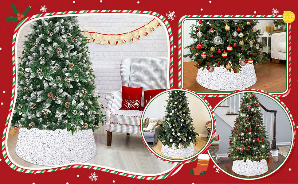 OMKSIH Shiny White Christmas Tree Collar 23.6 Inches Velvet