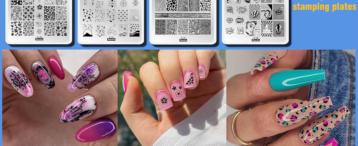 Nail Stamp Gel French Tip Nail Stamp Kit 7Colors Stamper Gel Polish Nail Stamping Templates,Scrapers