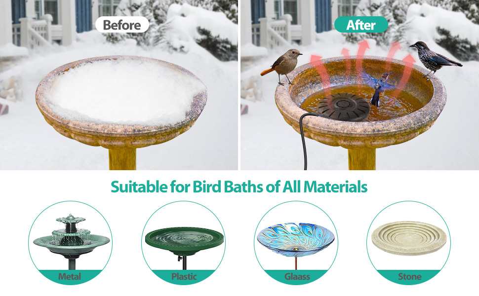 URESMAT Bird Bath Heater with 9.85FT, Birdbath Deicer with