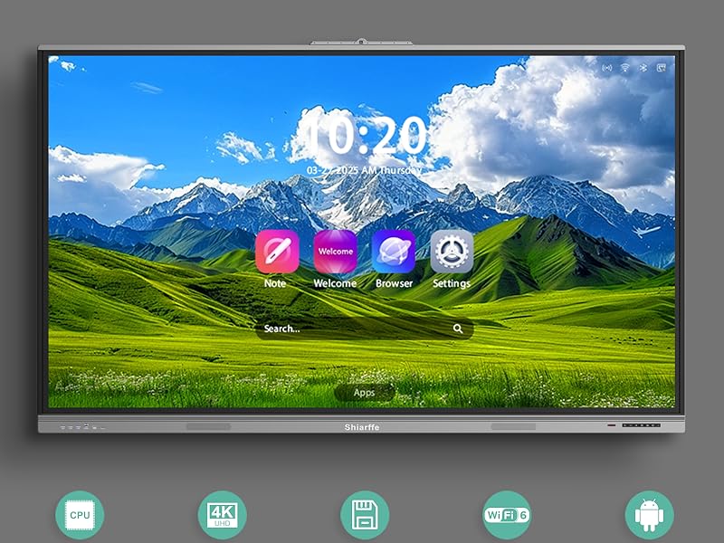 smart baord with wifi 6 android 13 os 2x 16 speaker anti-glare tempered glass
