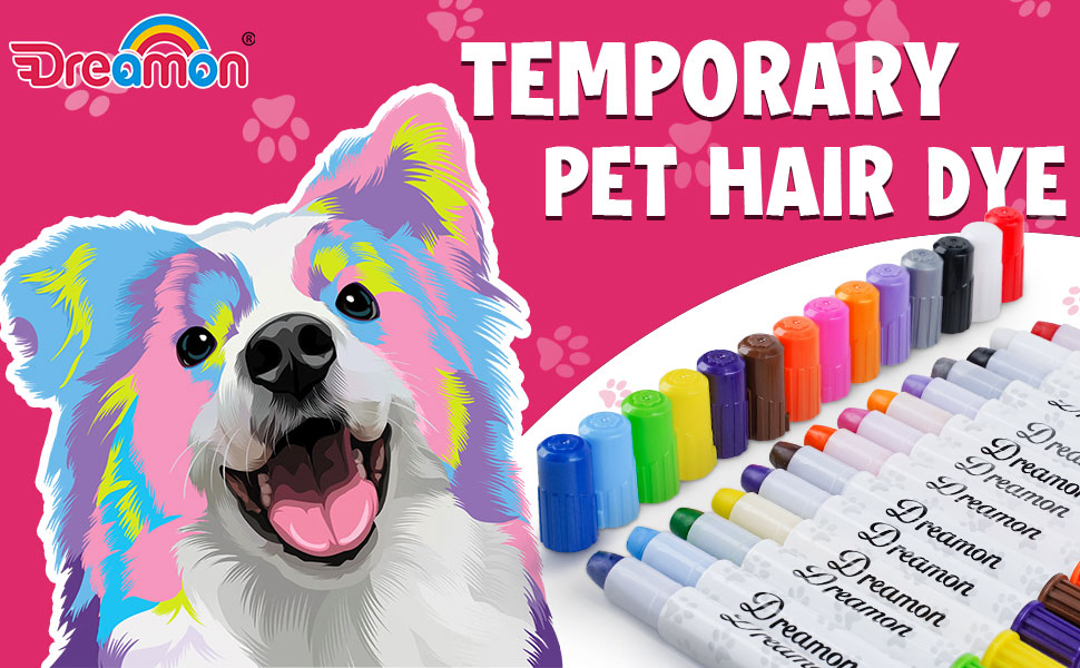Dreamon 14 Colors Dog Hair Dye, Temporary Pet Hair Color