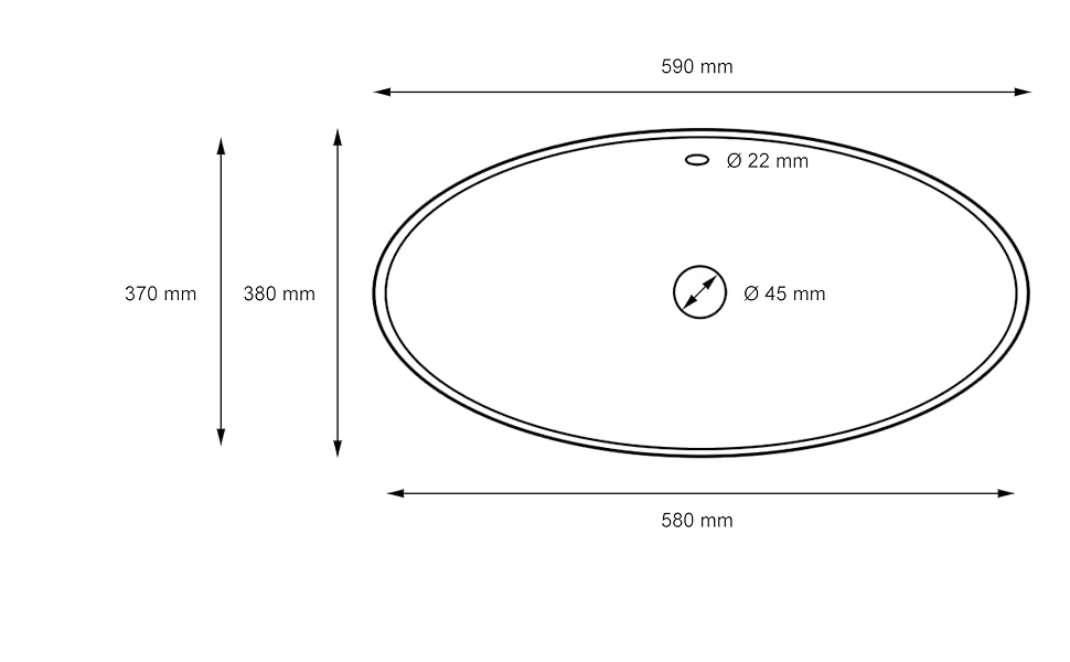 ML-Design ML-409/wastafel van keramiek in mat zwart, 59 x 38 x 19 cm, ovale opzetwastafel