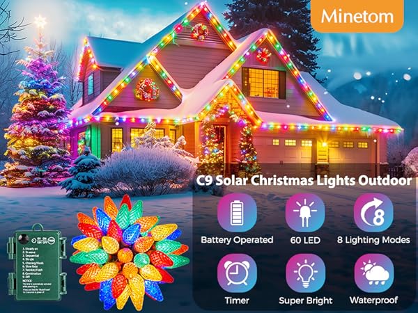 クリスマス C9 LED Christmas Lights Outdoor, 40 Feet 60 LED String