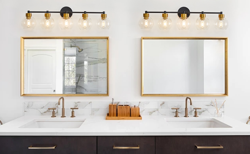 yenlacy Bathroom Light Fixtures, Black and Gold 5 Light Bathroom Vanity