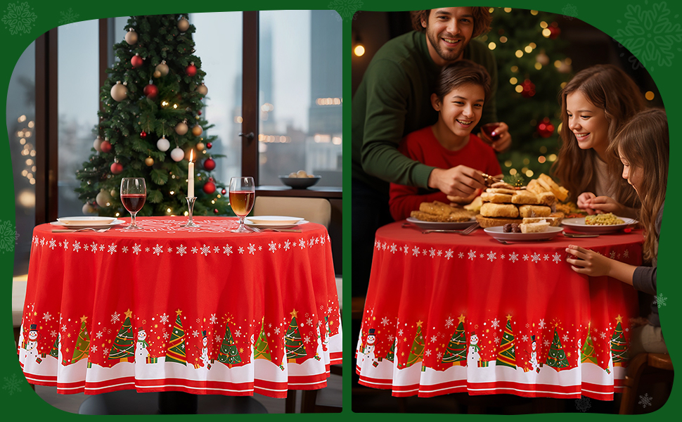 Suppromo Round Christmas Tablecloth 60 Inch Red Christmas
