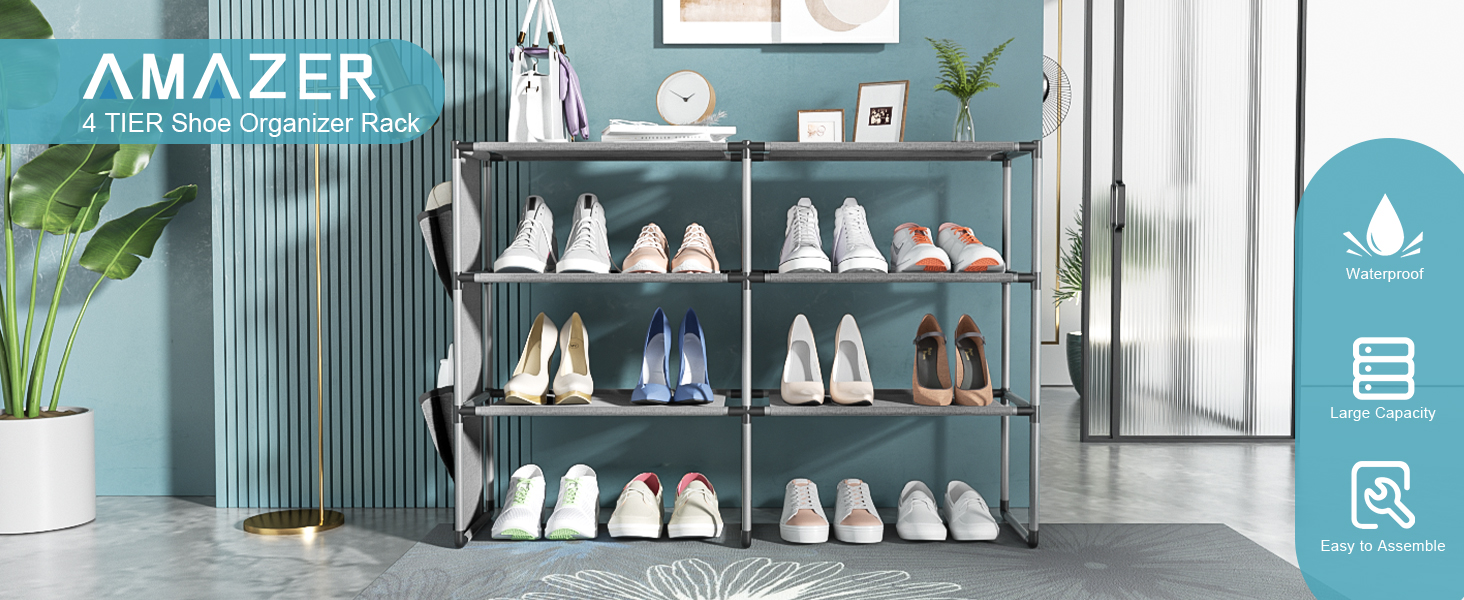 Amazer 4 Tiers Shoe Rack for Closet, Wide Shoe Storage