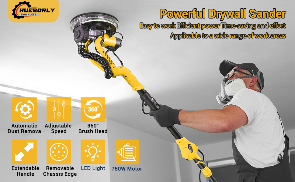 Drywall Sander with Harness,Electric Power Drywall Sander Foldable & Extendable Handle 6