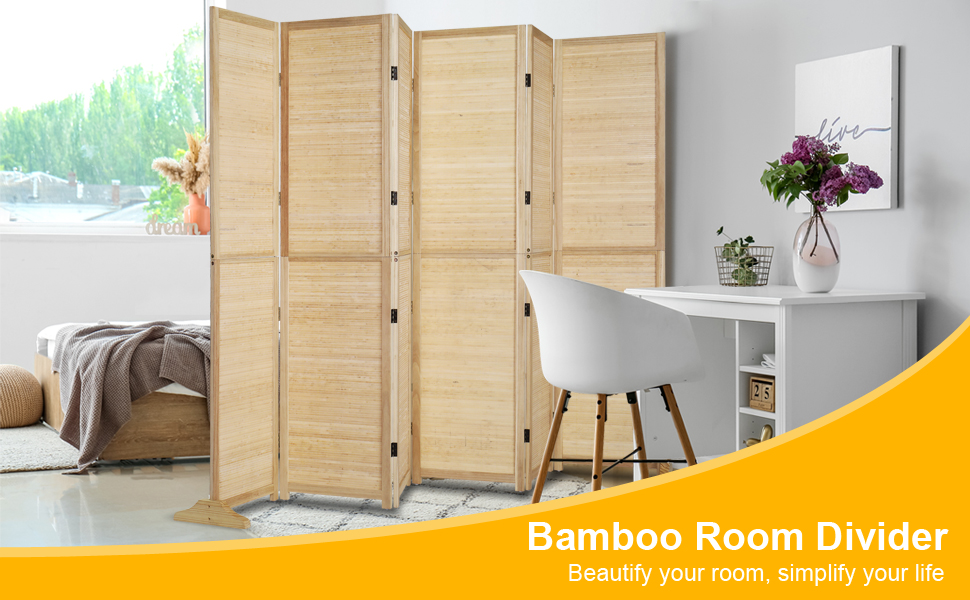Bonnlo Detachable Bamboo Room Divider Privacy Screen, 71
