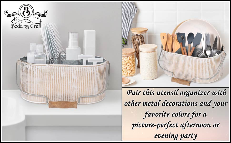 tin ware décor,utensils caddy,picnic utensil caddy,cutlery caddy,flatware caddy,farmhouse caddy