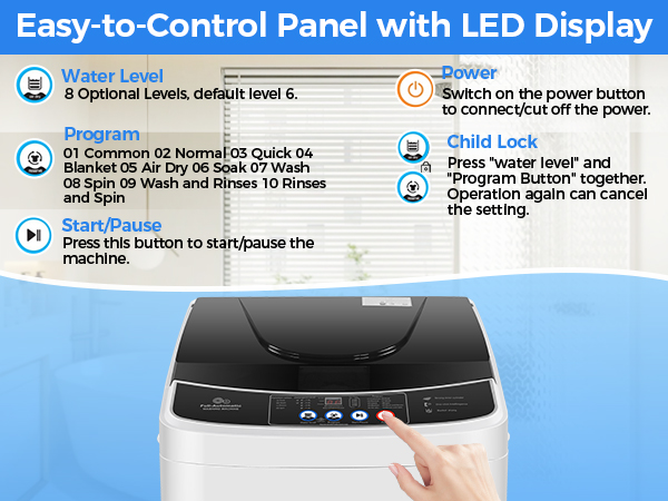 Portable Washing Machine, 15.6Lbs Full Automatic Washing Machine, 2.1 Cu.ft Compact Laundry Washer