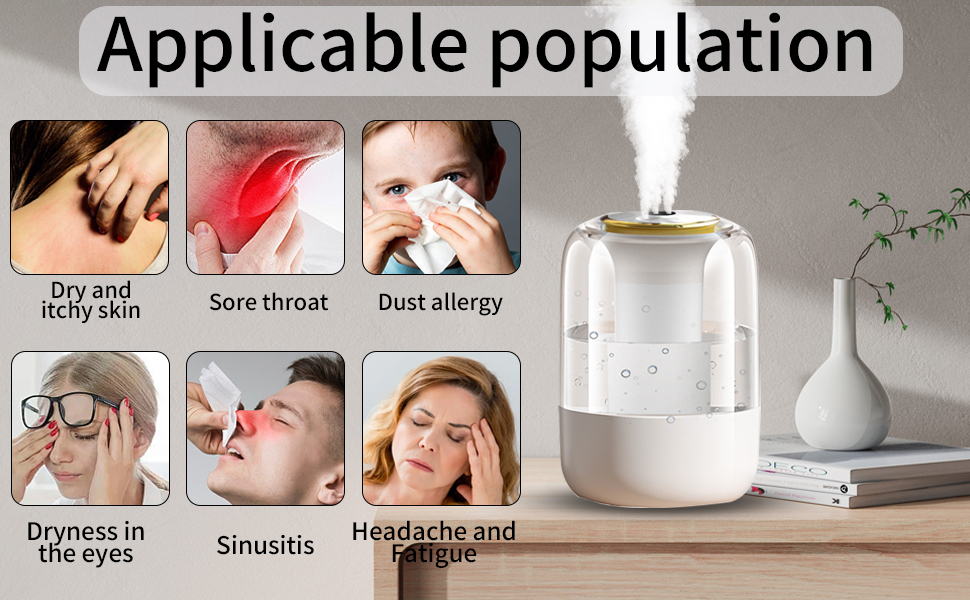 Lukione 2L Humidifiers for Bedroom with Night Light, Cool Mist Humidifier for Home, Quiet Operation with 360° Rotation- 2 Filter Sponge, USB Plug,for Home, Office, for 20-40 ㎡ 23 2