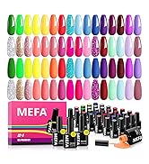 MEFA 35 Pcs Gel Nail Polish Set, 32 Colors Summer Neon Rainbow Bright Gel Nail Polish Yellow Hot ...