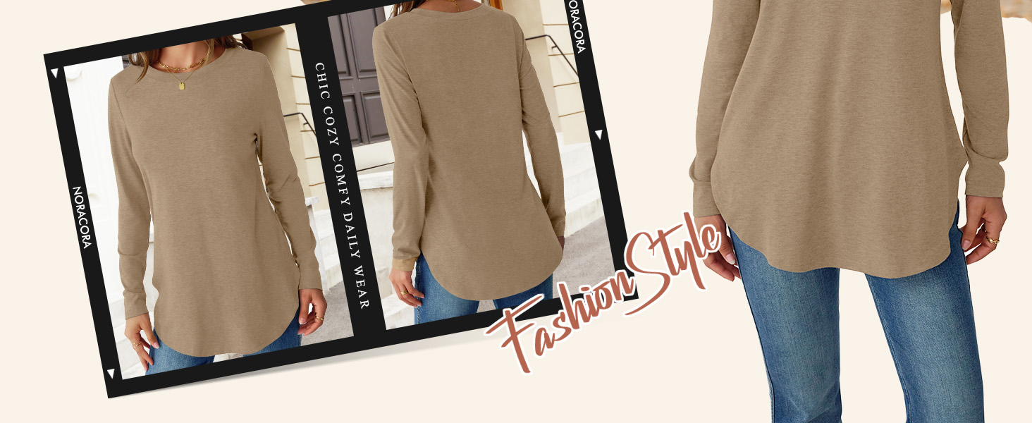 Round Neck Basic Loose Tunic Tops