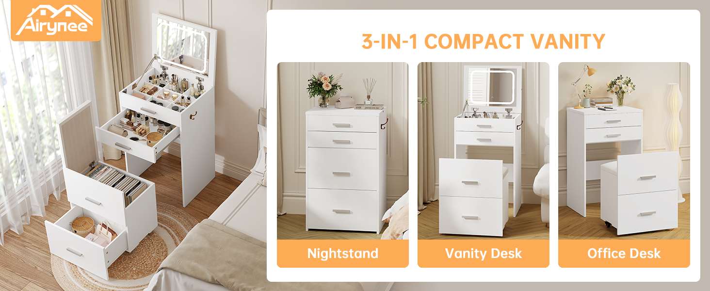 Airynee 3-IN-1 Compact Vanity