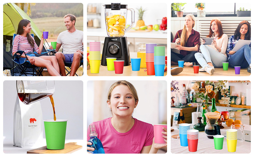 NUZEKY Disposable Paper Party Cups 60 Pieces 9 Ounce Multicolor