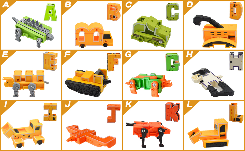 DAZZCOOL Alphabet Robots Toys, 26 Pieces Dinosaur