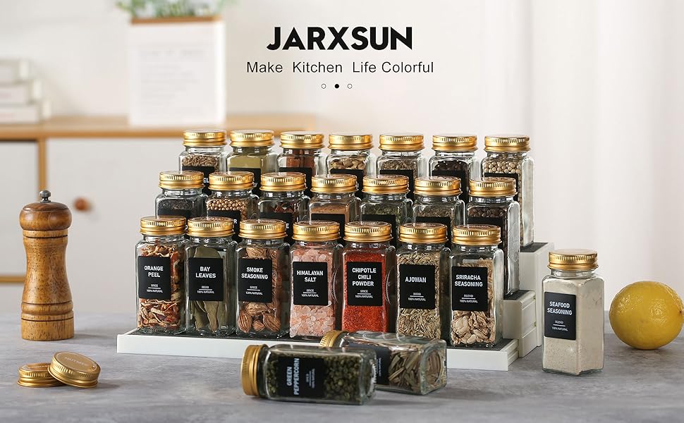 JARXSUN Glass Spice Jars with Label, 48 Pcs Spice Jars with