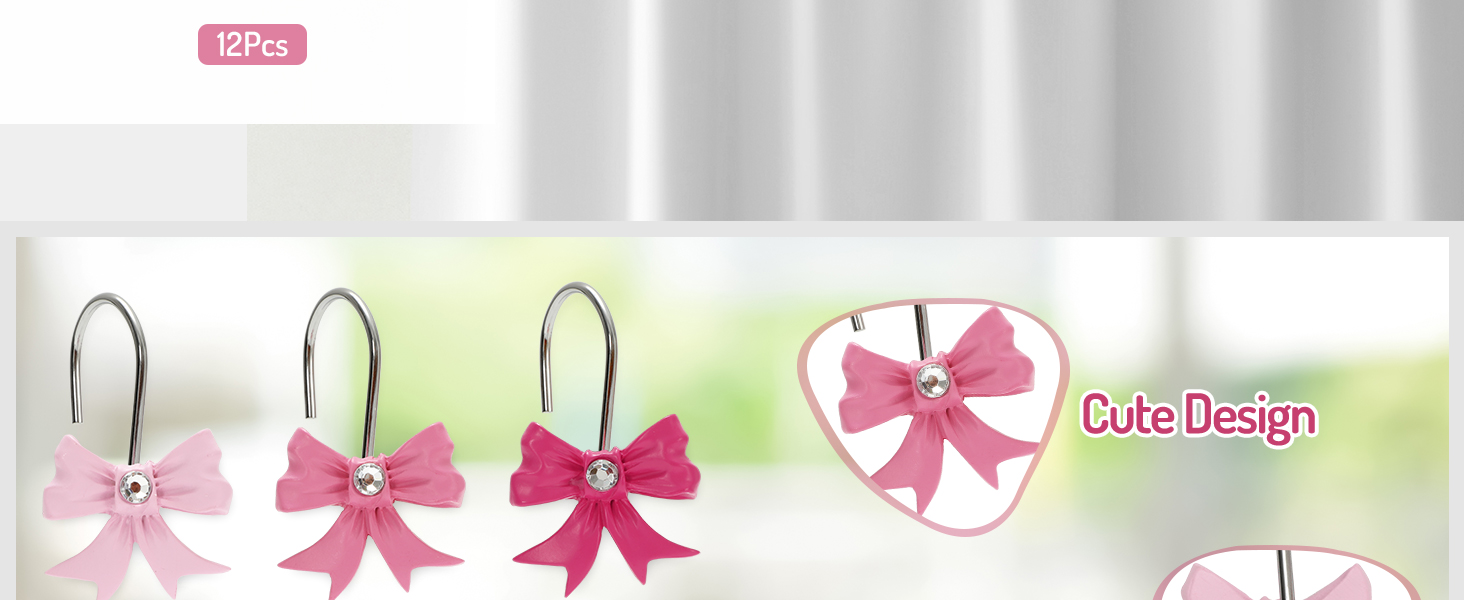 Pink Bow Shower Curtain Hooks