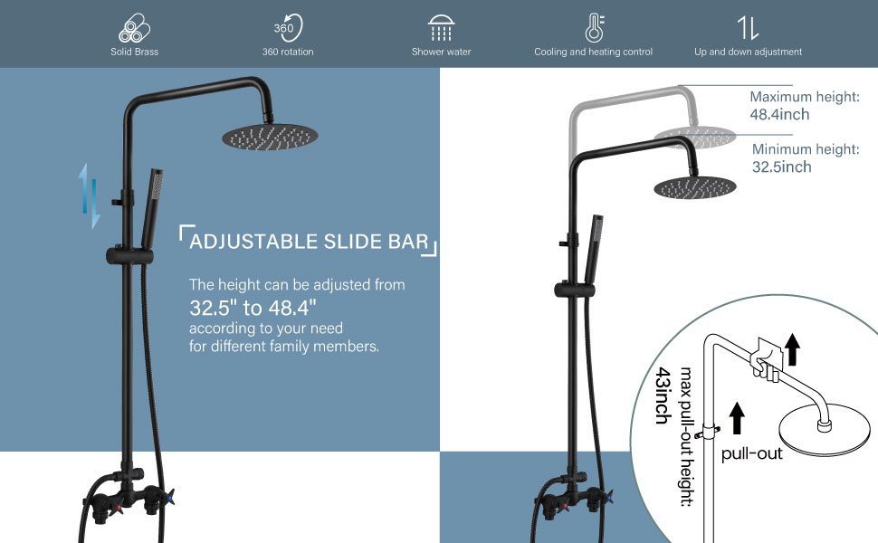 Aolemi Wall Mounted Matte Black Outdoor Shower Kit with Handheld Sprayer Cross