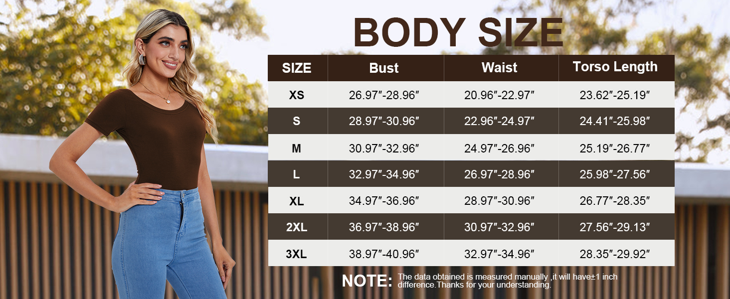 JUEYUN Women's Round Neck Short Sleeve Bodysuit Basic Stretch Slim Fit Body Suit Clothing Tops