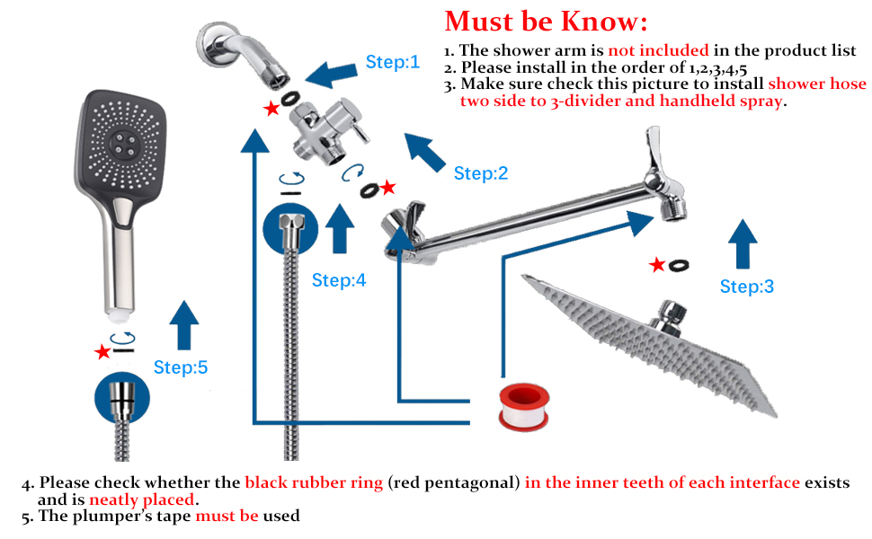 SUNZOE 10 Inch Shower Head Rainfall 4 Setting Handheld Shower with 360