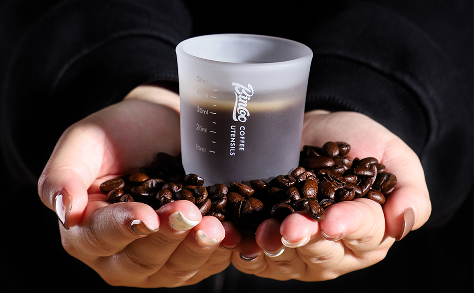  Bincoo Espresso Shot Glasses - 50ml Espresso Measuring Cup Liquid Heavy Glass for Baristas 2 Pack