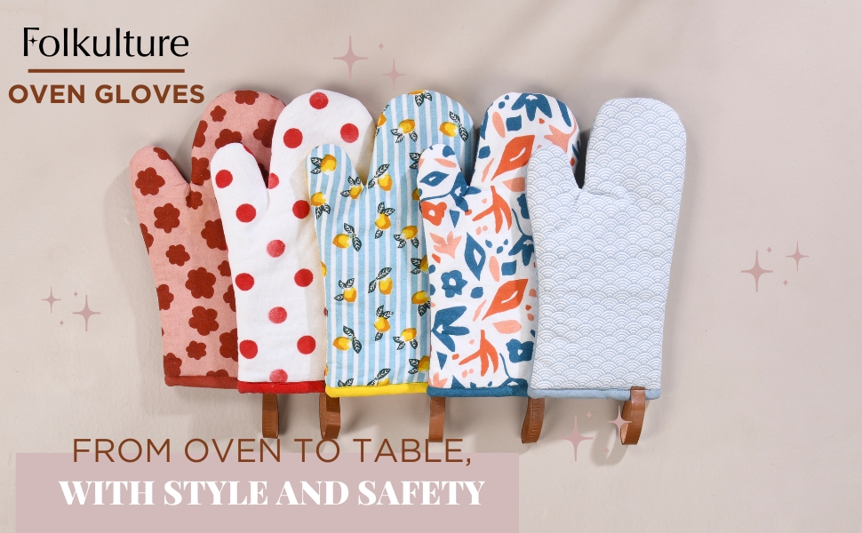 Folkulture Oven Mitts Heat Resistant 12" x 5.5" or Silicone Oven Mitts, Cotton Oven