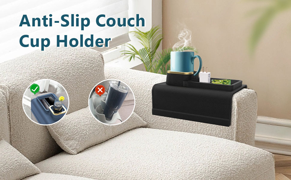 Couch caddy with phone and cup slots