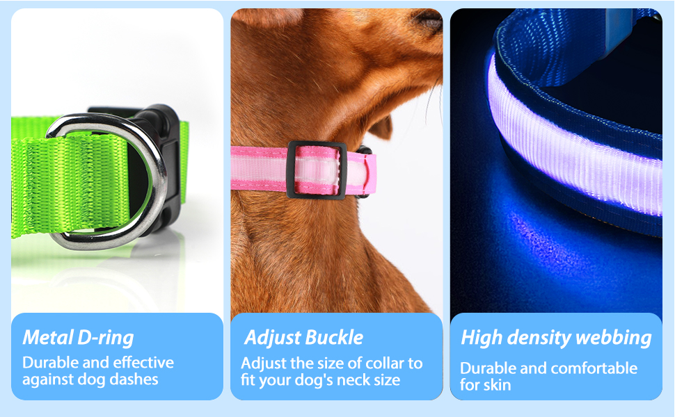 Light Up Dog Collar, LED Dog Collar Light USB Rechargeable and 100