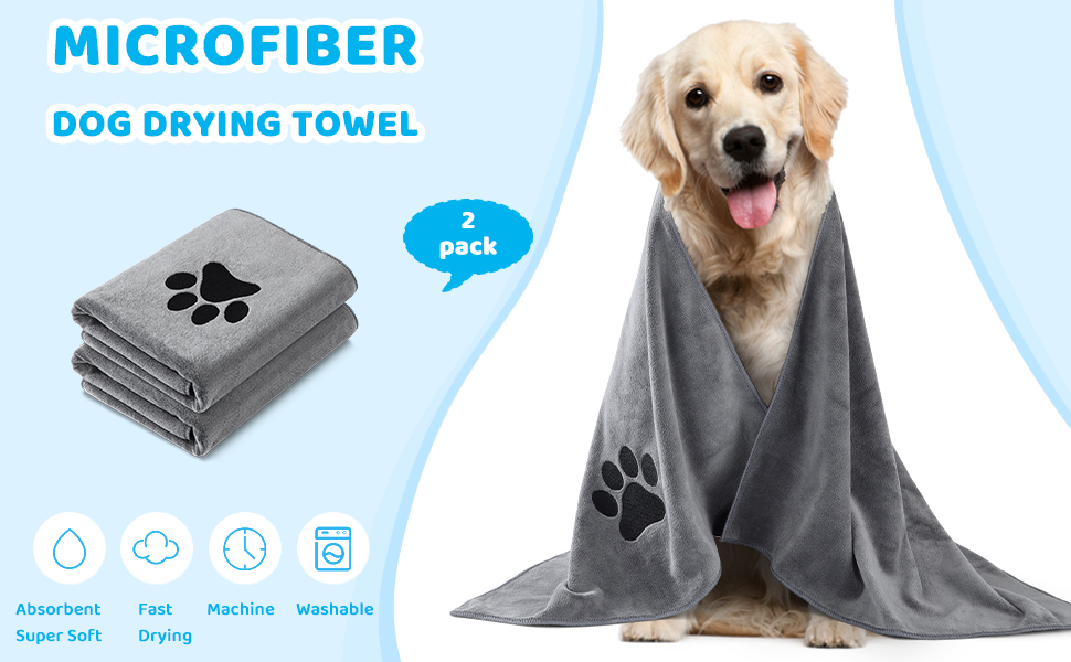 MASKEOBAP Dog Towels for Drying Dogs(2 Pack), Super Absorbent Soft Microfiber Pet