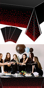 BLACK AND RED PLASTIC TABLECLOTH