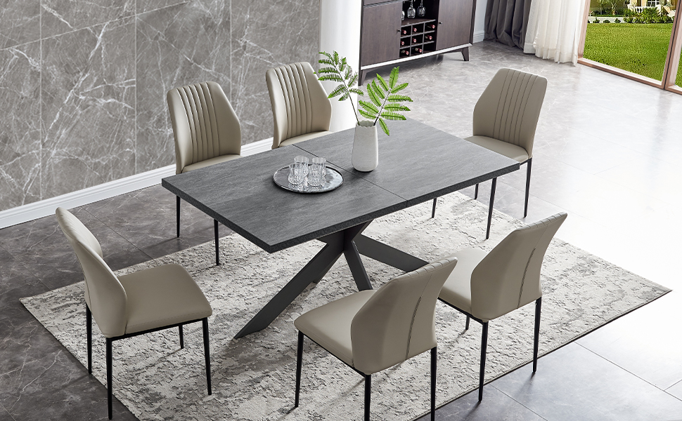 Jellci Dining Room Table Set for 6, Rectangular Kitchen