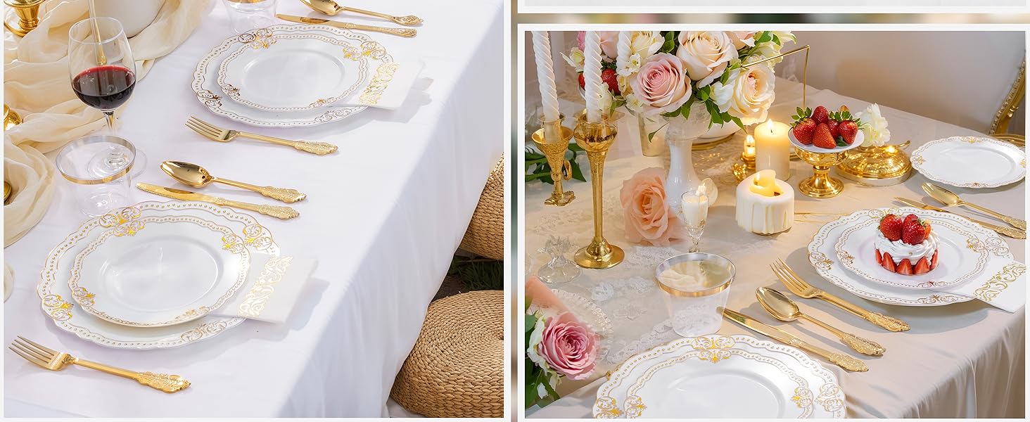 White and Gold Plastic Plates