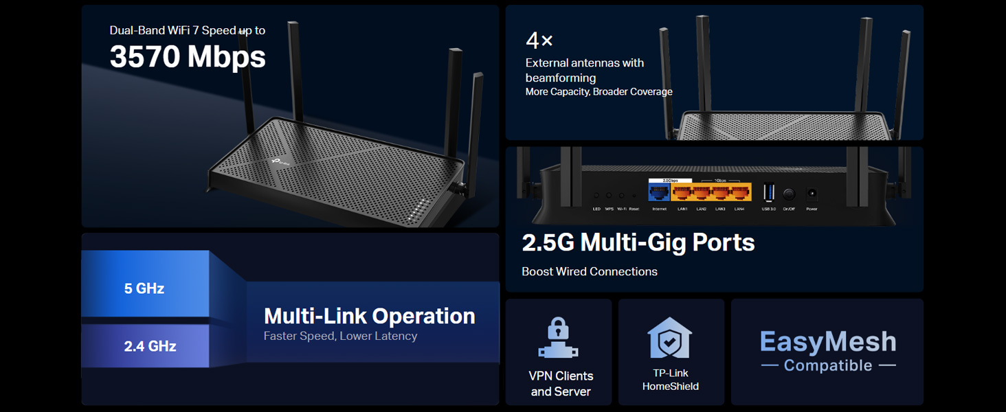 Archer BE230 BE3600 Dual-Band Wi-Fi 7 Router