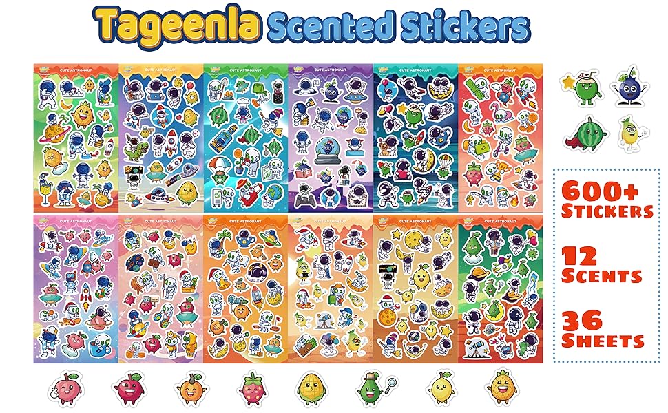 TAGEENLA Scratch and Sniff Stickers,36 Sheets 12 Different