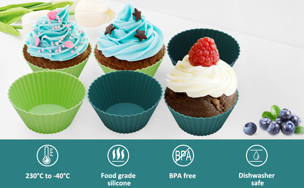 BESTORE 24pcs Silicone Cupcake Moulds Silicone Cupcake Cases , BPA Free