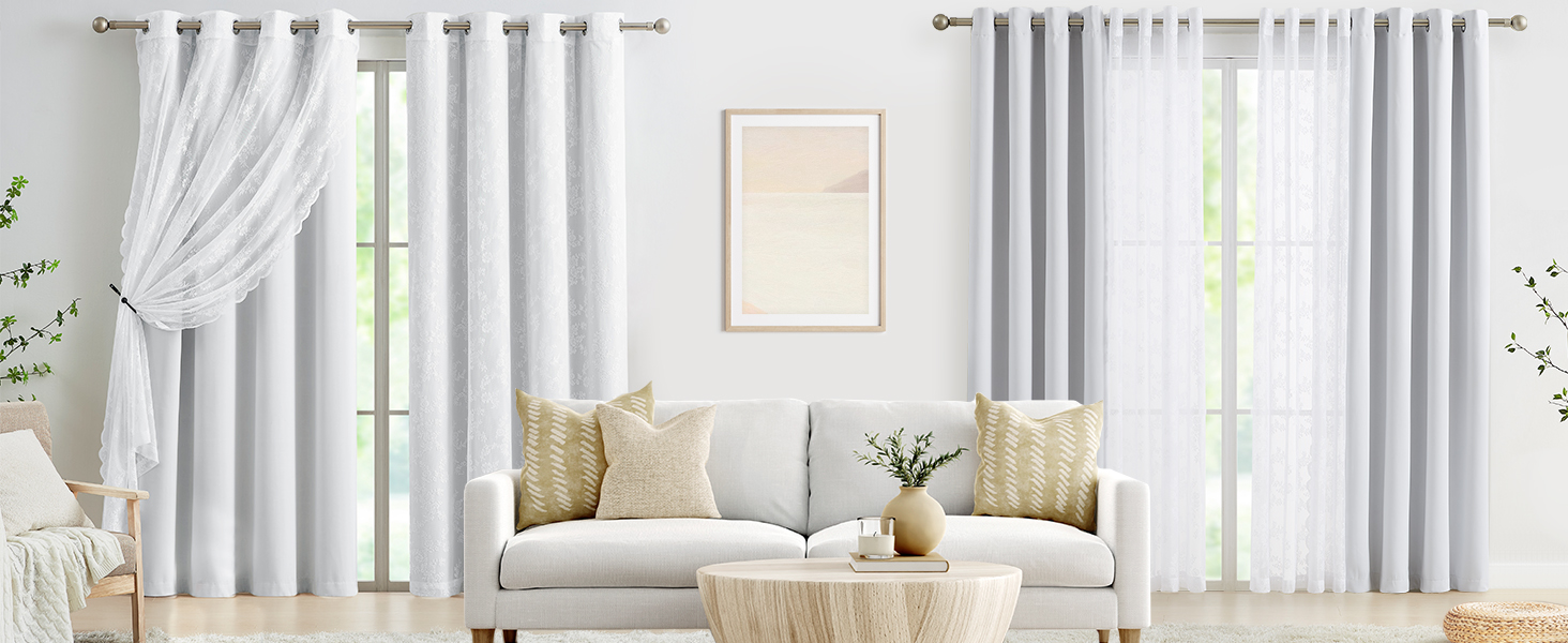 lace sheer blackout curtain set