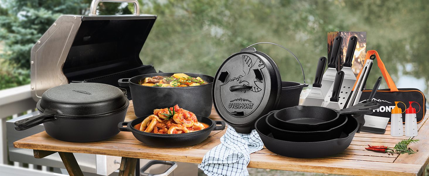 OVERMONT 9.6" Cast Iron Skillet Grill Pan PreSeasoned Frying Pan with Handle for Oven, Grill