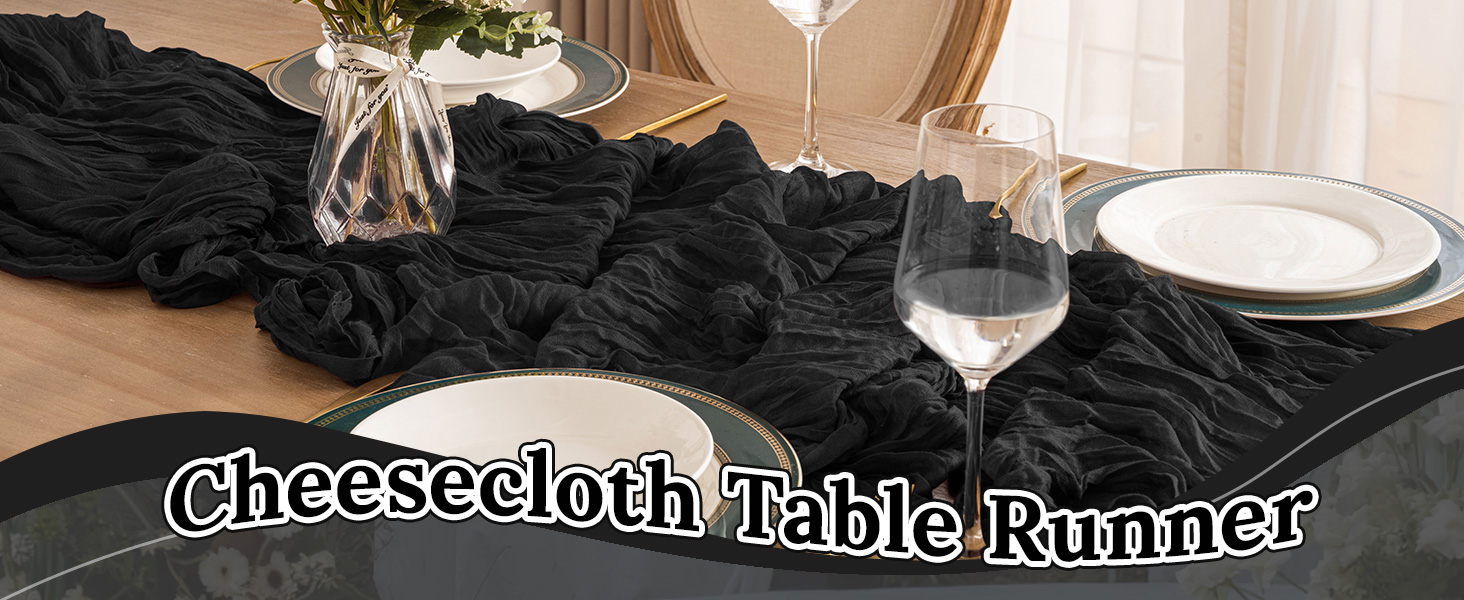 ButterMelt Black 10ft Cheesecloth Table Runner, Halloween