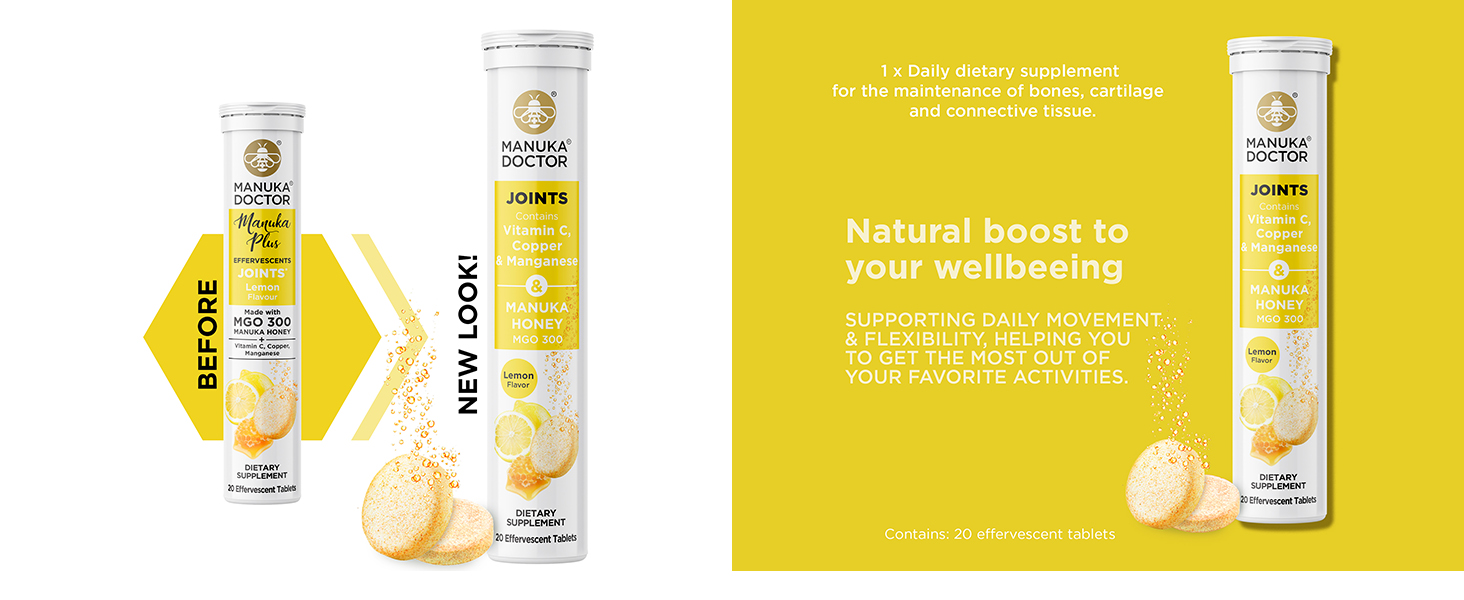 joint, vitamin C, copper, manganese, connective tissue, cartilage, bones, manuka honey, lemon