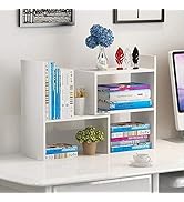 Wood Adjustable Desktop Storage Organizer Display Shelf Rack, Office Supplies Desk Organizer,White