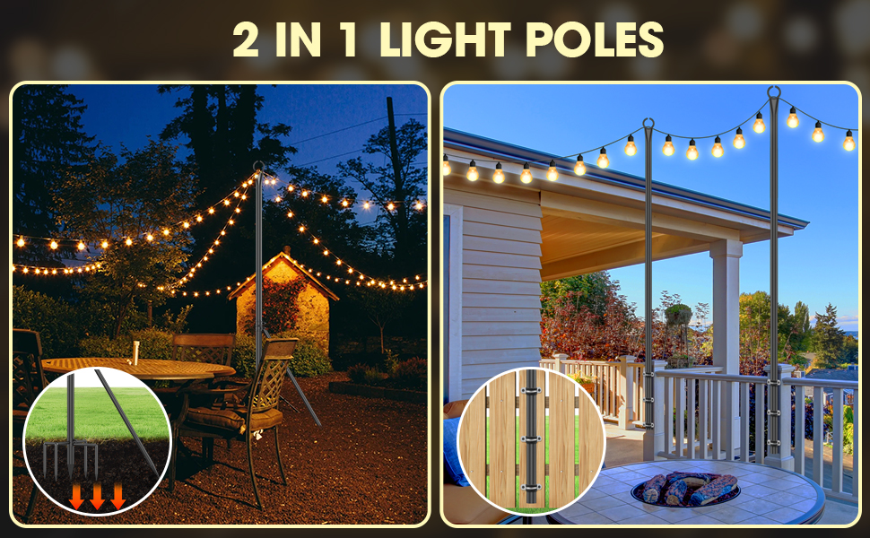 String Light Pole, Heavy Duty Light Poles for Outside with Side support