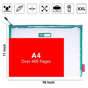 large big clear file folders plastic zippered pouches for A4 letter legal size paper manila folders