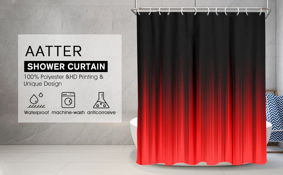 AAtter Black and Red Shower Curtain Burgundy Stripe Ombre