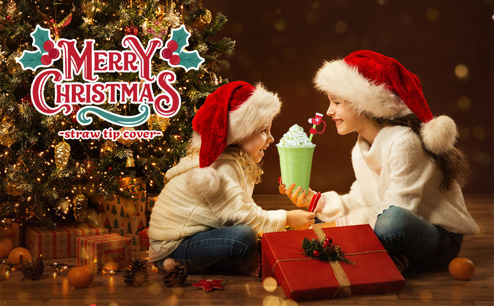 5Pcs Christmas Straw Covers Cap Toppers，Santa Claus