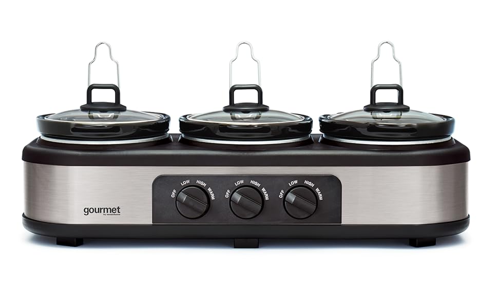 Global Gourmet Triple Slow Cooker Multifunctional Triple Food Warmer