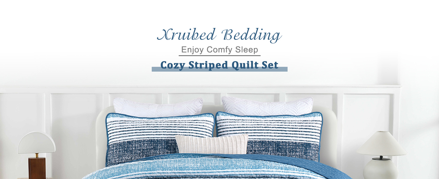 Xruibed King Quilt Bedding Set Navy Blue 3 Pieces Patchwork