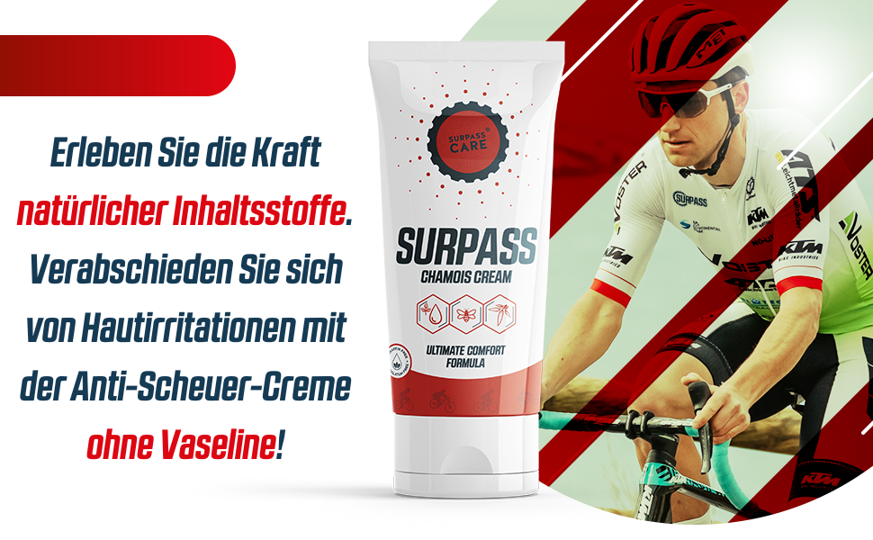 Surpass Cycling Chamois Cream gegen Wundstellen im Sattel und mehr Komfort bei langen Fahrten